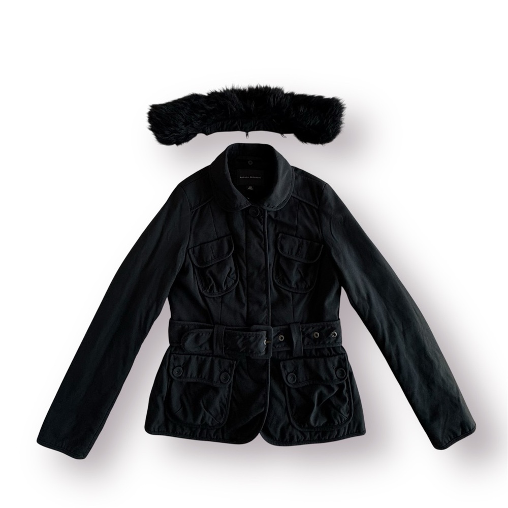 🛍️SALE🛍️ Banana Republic Black Jacket Coat with Faux Fur Detachable Collar - Picture 14 of 16